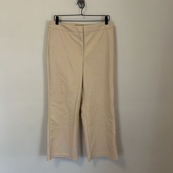 Bagatelle Collection Cropped Kick-Flare Vegan Leather Trouser Pant M Cream Beige - Picture 1 of 9